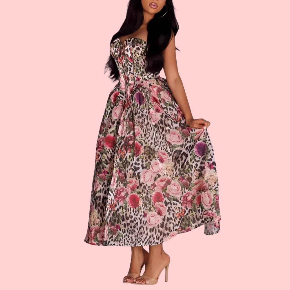 Leopard-print Floral Midi Dress