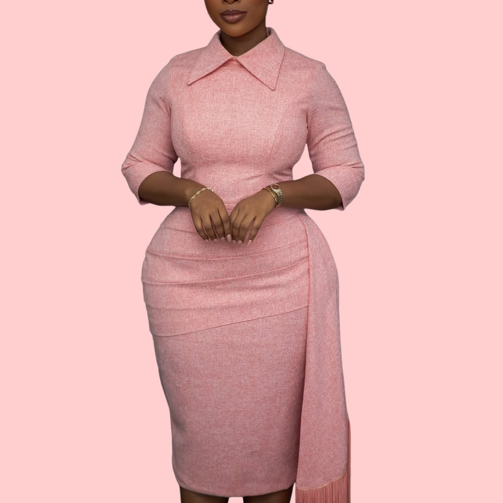 Pink Fringed Midi Dress
