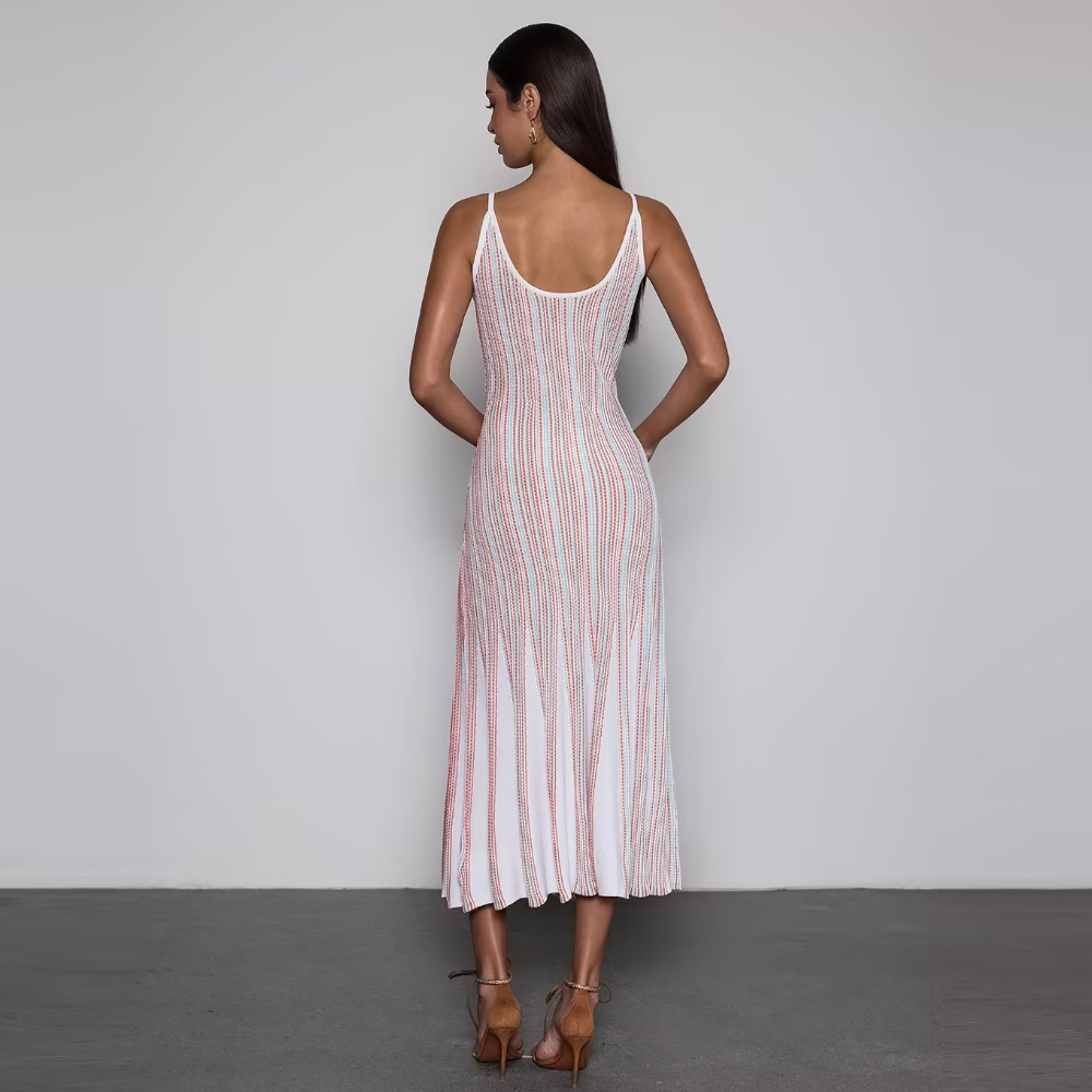 Striped V-neck Sleeveless Tencel Knit Dress