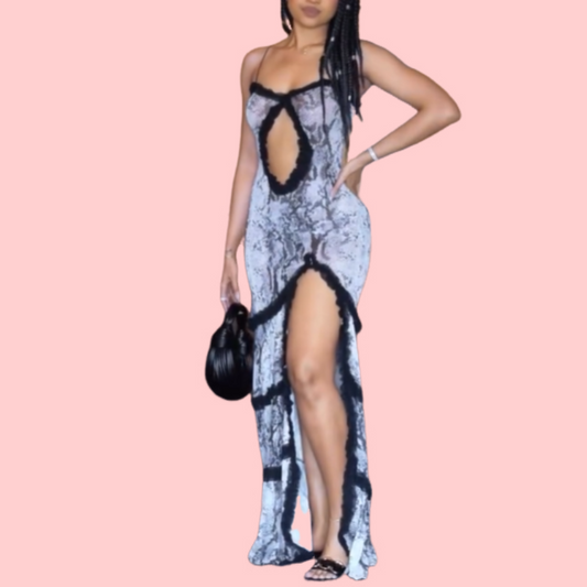 Ruffle Cutout Halter Maxi Dress