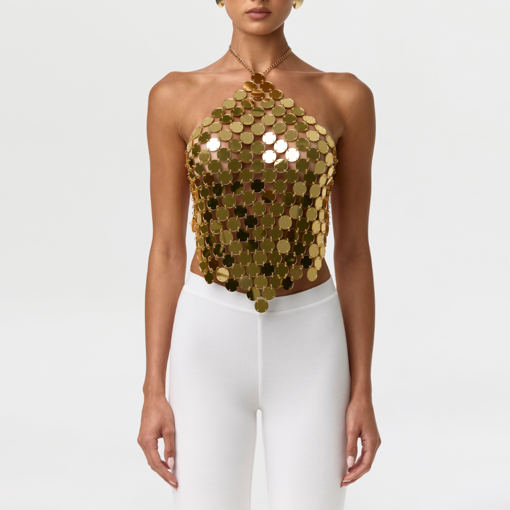 Gold Sequin Strapless Top
