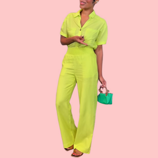 Yellow Short Sleeve Shirt & Stretch Pants Set