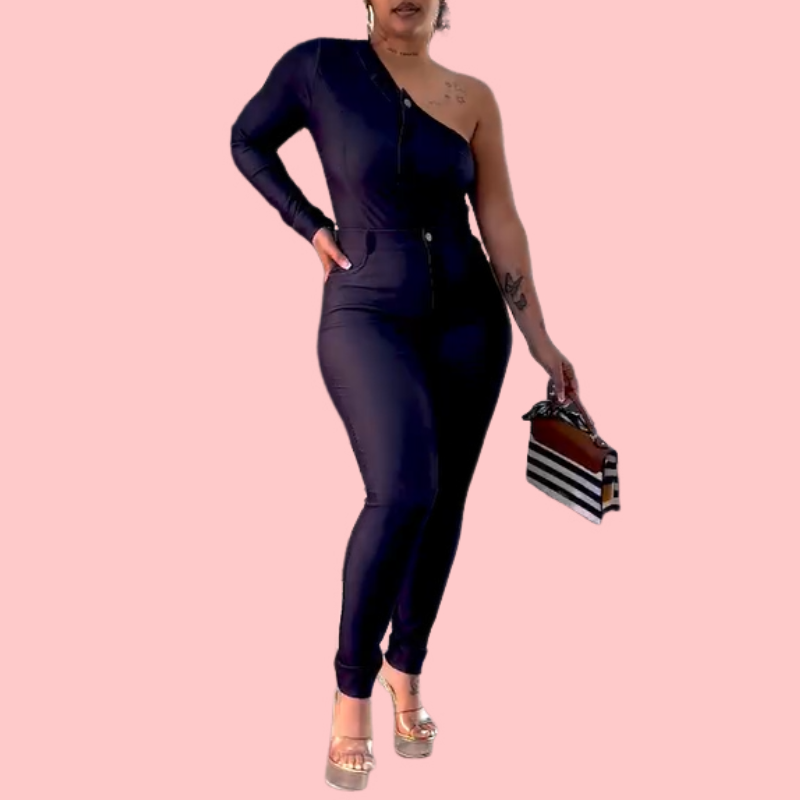 Purple Sexy One-Shoulder Jumpsuit