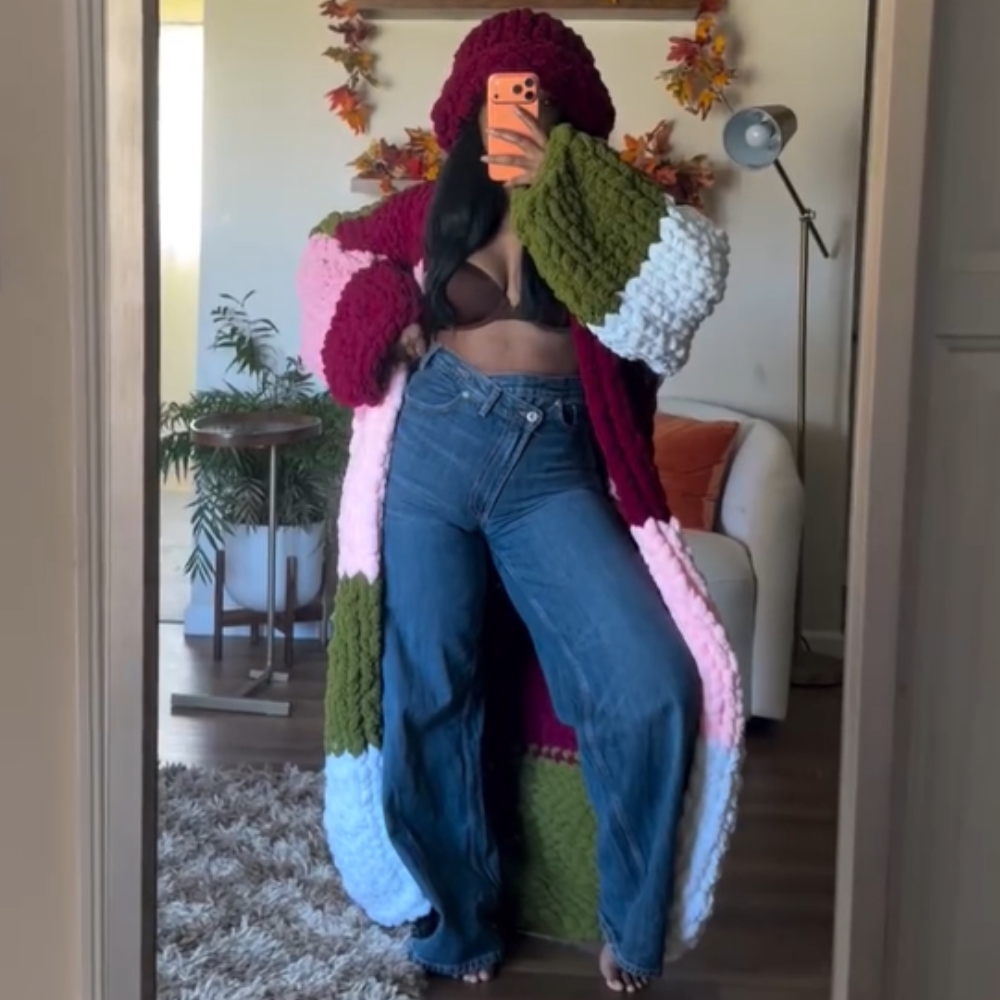 Knit Sweater Coat + Beanie Hat