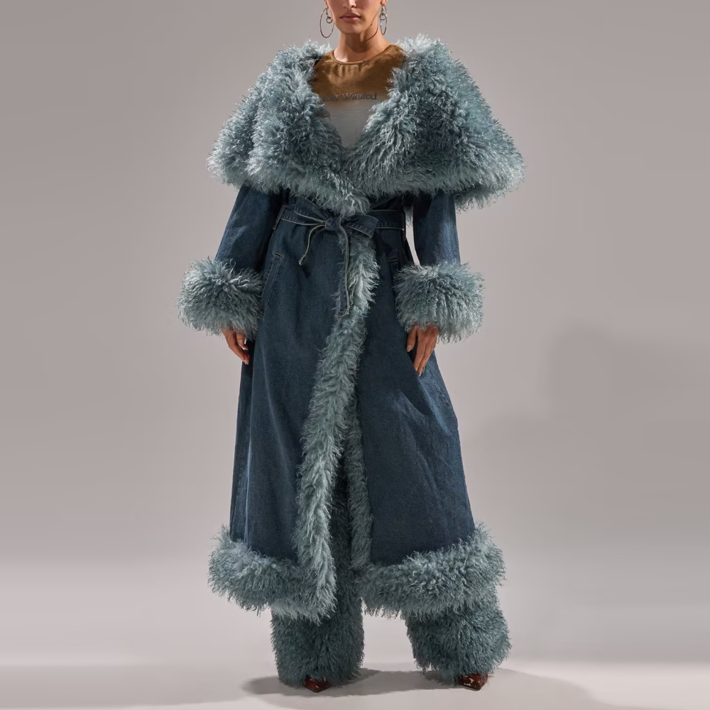 Fur Trim Denim Trench