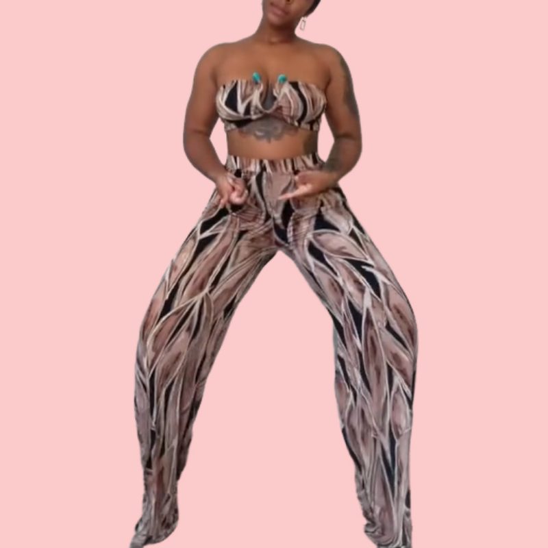 Printed Sheath Top & Trousers Set