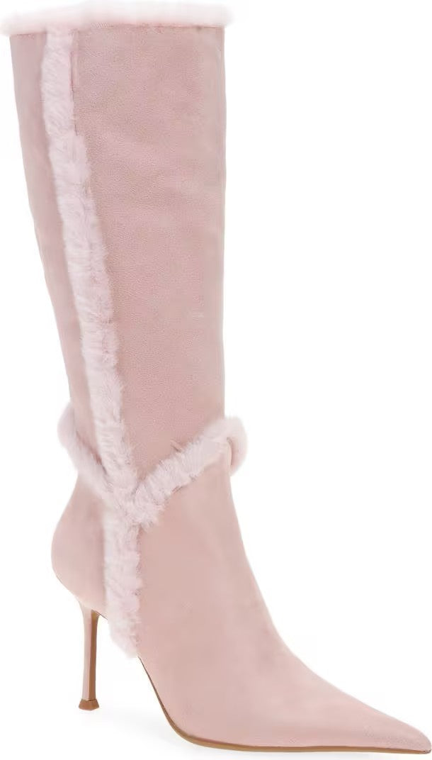 Fur-trimmed Pointed-toe High Heels