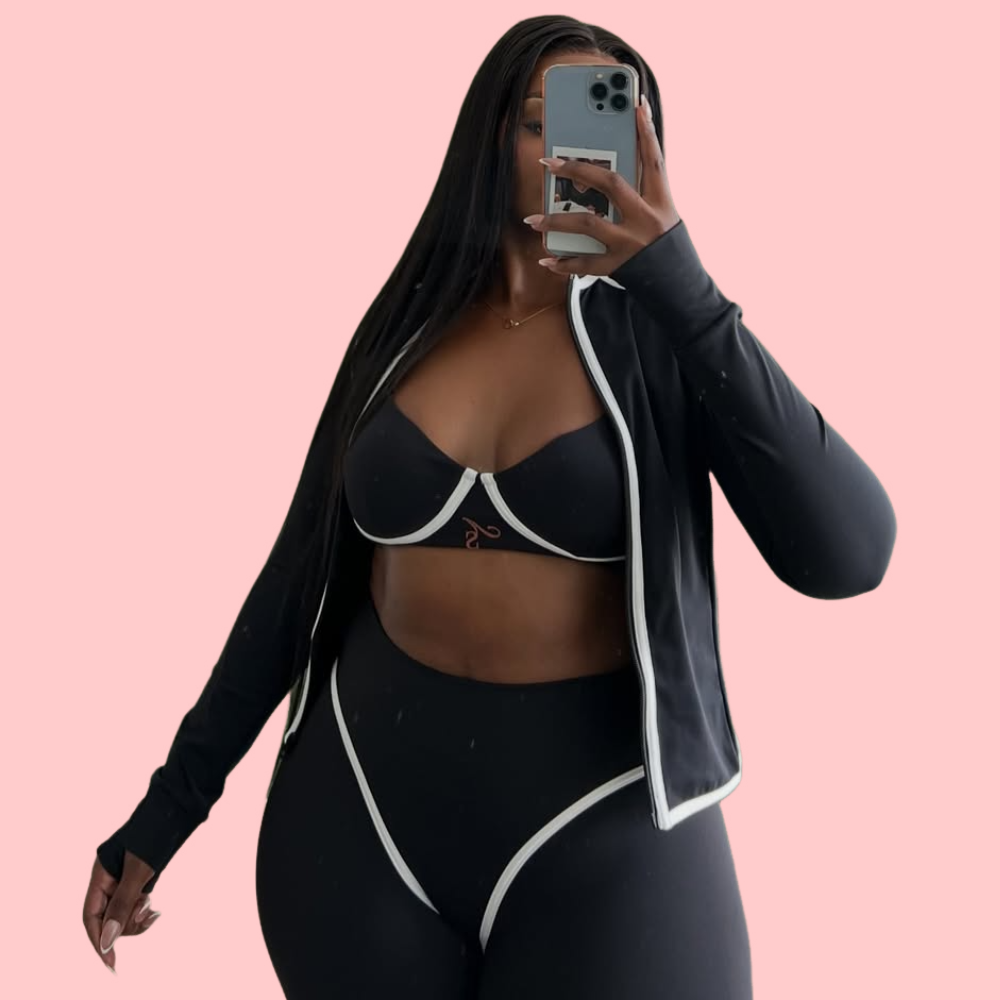 White Striped Yoga Three-Piece Set