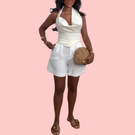 White Sleeveless Top & Shorts Set