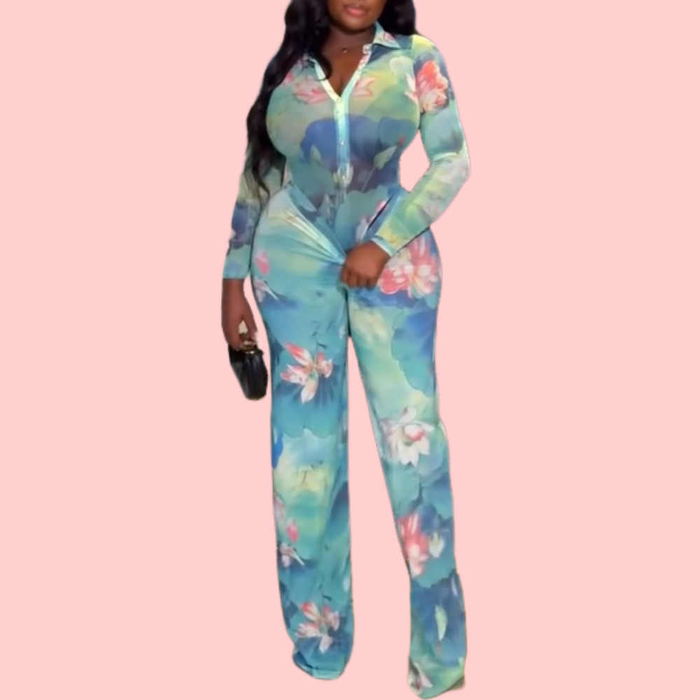 Floral Button-Up Bodysuit & Pants Set