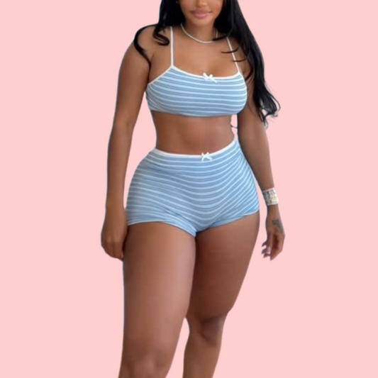 Blue Striped Camisole Top & Shorts Set