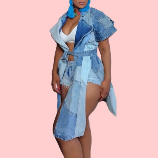 Denim Patchwork Strappy Blouse