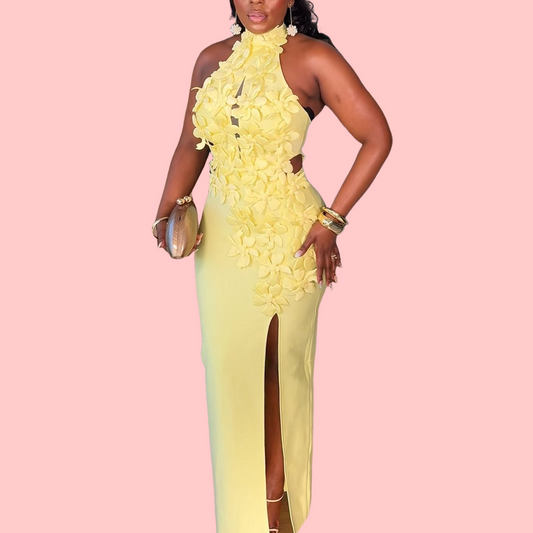 Yellow Floral Sleeveless Maxi Dress